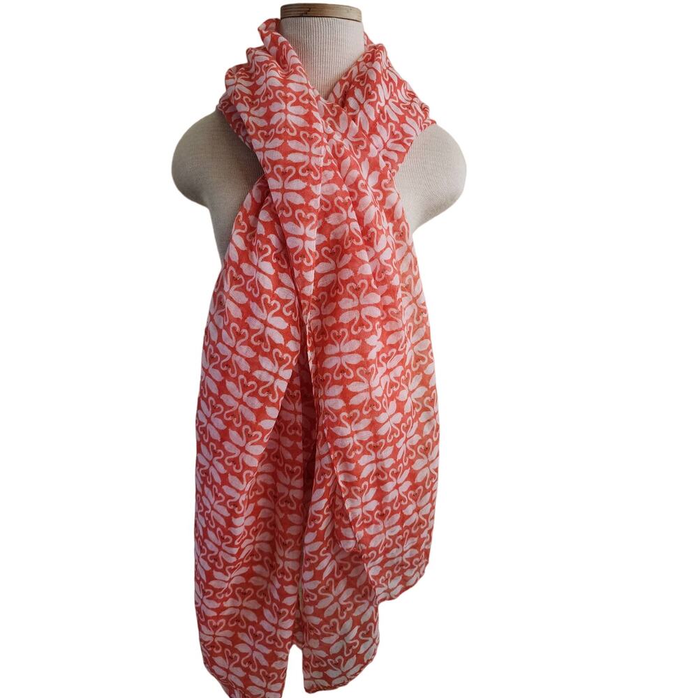 Orange and White Swan Motif Oversized Lightweight Scarf